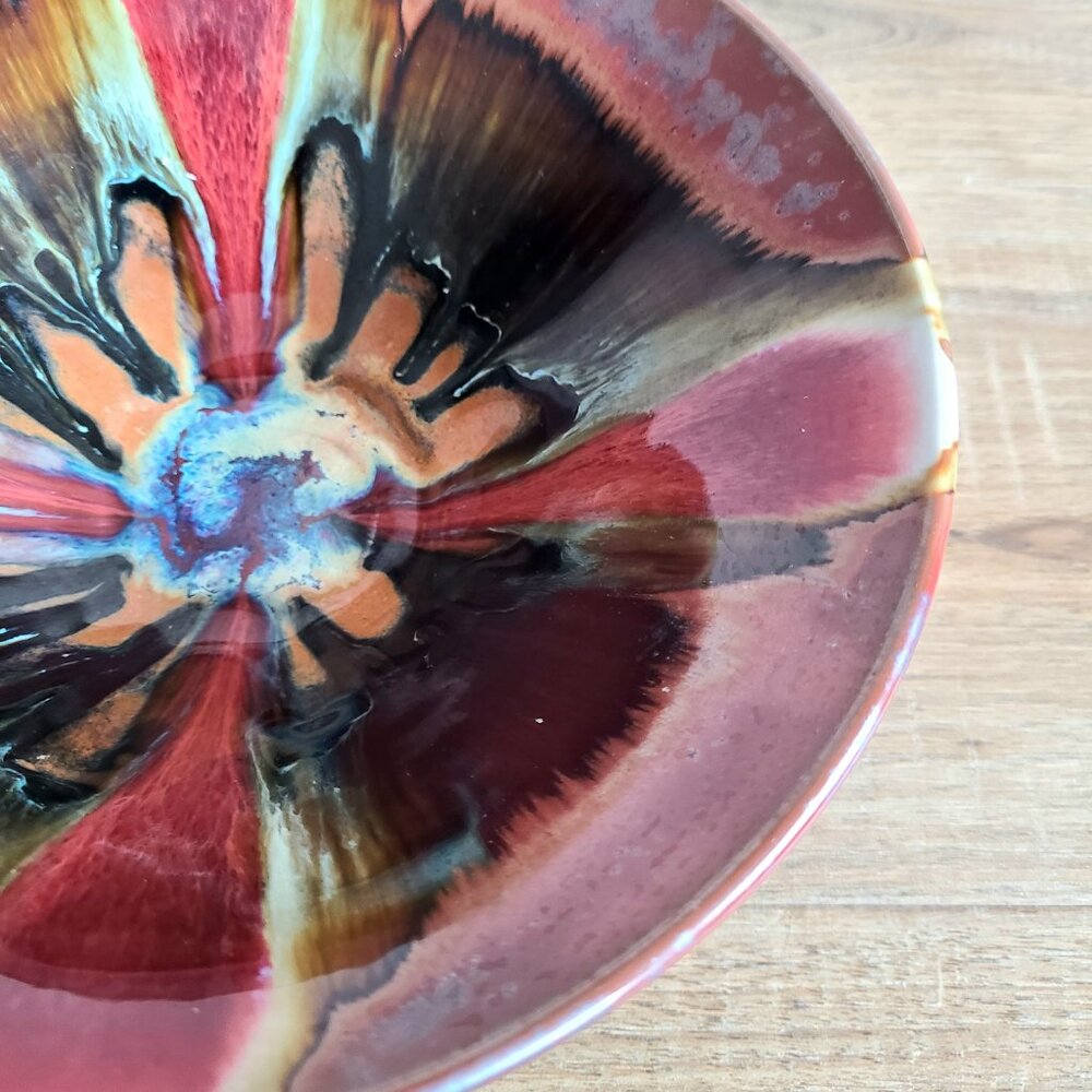 Matthew Patton signed pottery. Large multicolored handmade ceramic bowl.